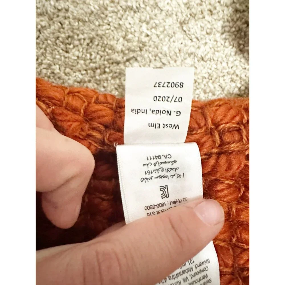 West Elm‎ Textured Woven Throw Blanket Rust Orange Fringe Tassel Boho Modern